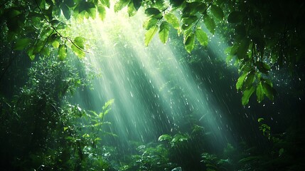 Wall Mural - defocused particles on a soothing green nature background for serenity.