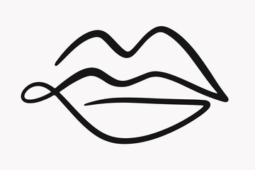 Wall Mural - lips mouth one line drawing abstract kiss shape
