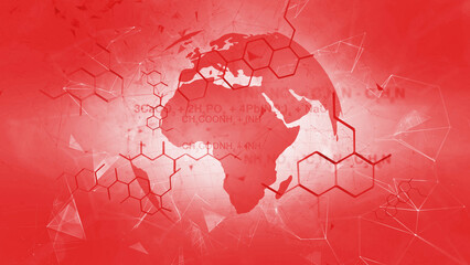 Poster - abstract red dangerous chemical hexagon bonds molecules with earth globe illustration copy space bac