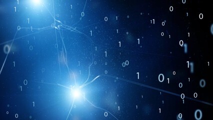 Wall Mural - neuron cells with binary data illustration.
