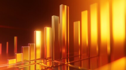 Poster - Abstract golden bars representing growth and data visualization in a modern financial context, reflecting the rise of investments and business success