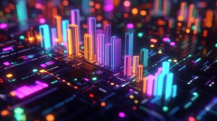 Leinwandbilder - Colorful Abstract Visualization of Data with Neon Lights in Vibrant Colors, Representing Digital Technology and Modern Information Flow in Motion