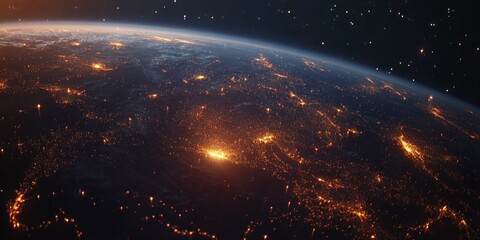 Wall Mural - abstract network of connected dots spreading over earth silhouette,space for text