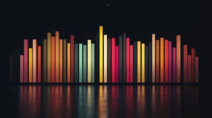 Fototapete - Abstract vertical colorful bars creating a vibrant soundwave effect against a dark background showcasing contrast and modern design aesthetics