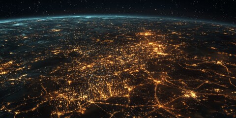 Wall Mural - global city map with luminous data paths connecting regions,space for text