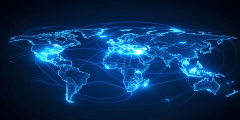 Sticker - high tech representation of trade flow on a digital world map,space for text