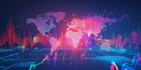 Wall Mural - artistic interpretation of global data exchange on an abstract map,space for text