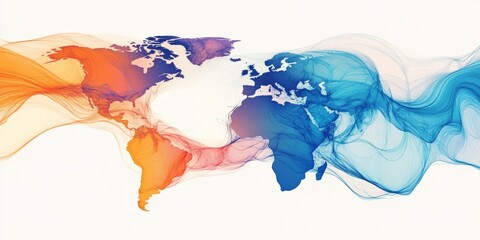 Wall Mural - abstract continents with flowing lines representing communication networks.,space for text