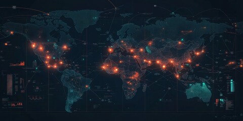 Wall Mural - minimalist digital map with major tech hubs connected,space for text