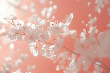 Wall Mural - Delicate White Blossoms on Soft Coral Background