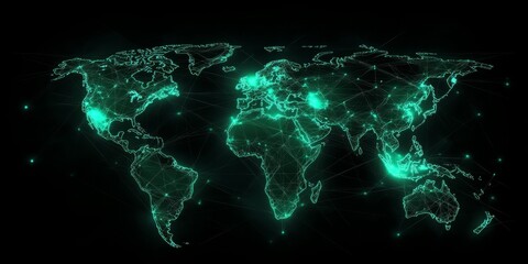 Wall Mural - interconnected global system in a cyber-style map,space for text