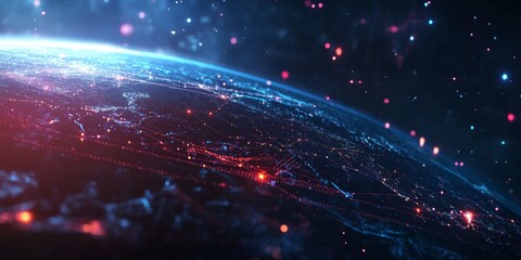Wall Mural - abstract global network concept with bright lights and flowing data lines,space for text