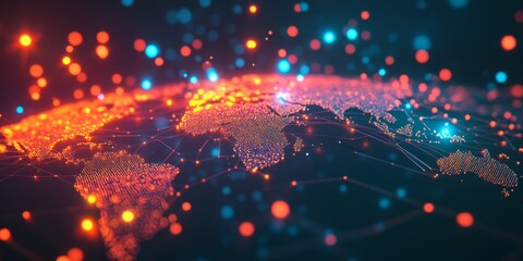 Wall Mural - dotted world map with glowing connection lines, symbolizing commerce,space for text