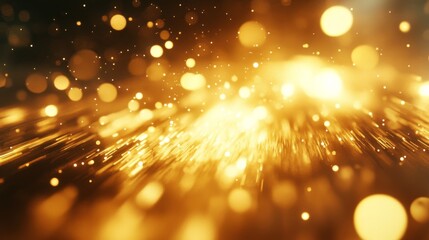 Poster - Golden Sparkle Background with Glowing Particles and Light Trails for Use in Creative Design, Abstract Art, and Digital Media Projects