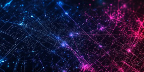 Wall Mural - creative map with city lights and lines, illustrating global connectivity,space for text