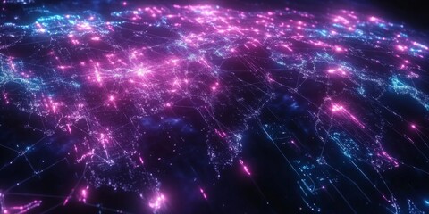 Wall Mural - futuristic world map with holographic effects and interconnected nodes,space for text