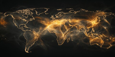 Wall Mural - digital map showing interwoven lines across continents symbolizing trade,space for text