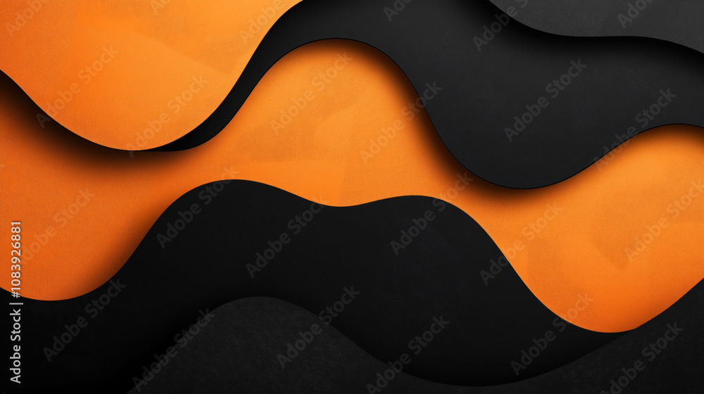 Abstract orange and black layered wave pattern with a textured surface ...