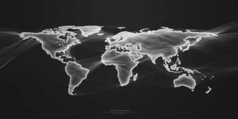 Wall Mural - minimalist world map with pulsating connections between major cities,space for text