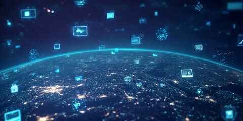 Wall Mural - internet users worldwide : rising internet users represented by device icons in different regions