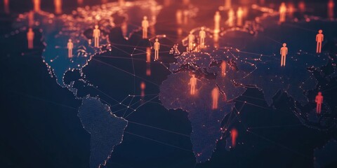 Wall Mural - population growth across continents : people icons increasing in number over time on a map