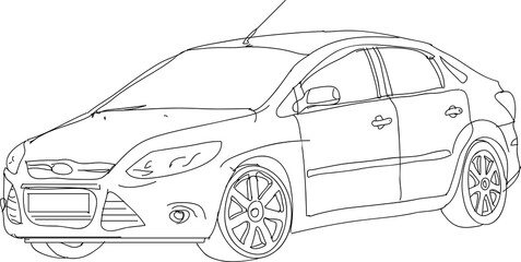 Fototapete - Car side view sketch with basic outline, drawn in a clean style on a white background. Ideal for templates or layouts. Vehicle concept