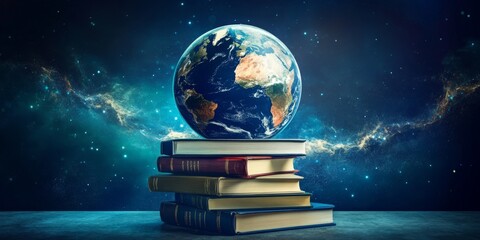 Wall Mural - knowledge sharing across borders : books, computers, and study materials transferring between countr