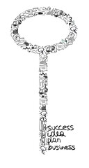 Aufkleber - Hand-drawn key illustration made of business-related icons and sketches on a white background. Concept of success, idea, plan, and business growth
