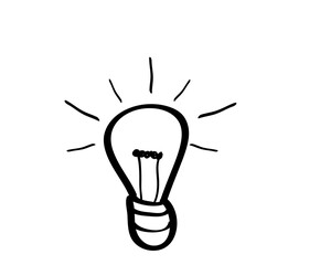 Aufkleber - Hand-drawn light bulb sketch with light rays, in a simpleline style, isolated on a white background. Represents creativity and idea generation