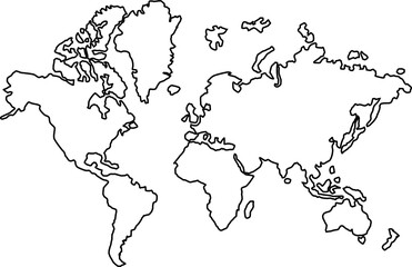 Poster - World map sketch with outlined continents inlines on a clean white background. Simple illustration, isolated and minimalistic design for concepts