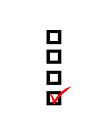 Poster - Image of a vertical checklist with four square boxes, one marked with a red check. Clean, minimalistic design on a white background, representing task completion