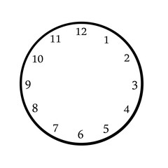 Fototapete - A minimalist clock face with numbers 1 to 12 placed evenly in a circle. Isolated on a white background. Clean and simple design. Concept for time-related projects