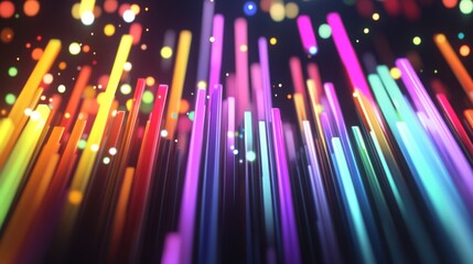 Poster - Vibrant Abstract Background with Colorful Vertical Lines and Soft Bokeh Lights Creating a Dynamic and Energetic Atmosphere for Creative Projects