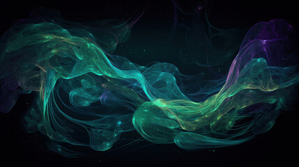 Sticker - Waves of glowing teal and purple energy streaming through a cosmic dark space.