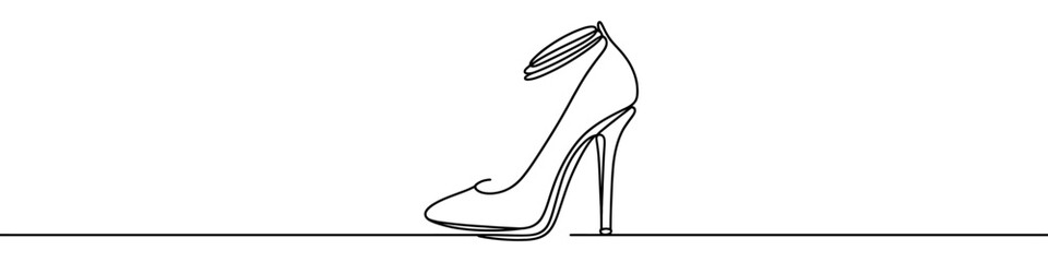 Wall Mural - elegant high heels shoes are drawn with one continuous line on a white background. minimalist and fa