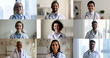 © fizkes - Collage of diverse cheerful young and aged general practitioners in uniform smile posing for camera. Videocall, telemedicine, modern tech usage, medical services, worldwide communication, health-care