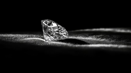 Aufkleber - Brilliant Cut Diamond Sparkling on Soft White Fabric in Dramatic Lighting with Shadows Casting a Mysterious Elegance, Capturing the Essence of Luxury and Beauty
