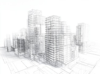 Wall Mural - Cityscape Wireframe.