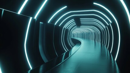 Fototapete - Futuristic Tunnel with Neon Lights Creating an Ethereal Atmosphere for Imaginative Concepts and Sci-Fi Inspired Designs in Film, Art, and Technology Fields