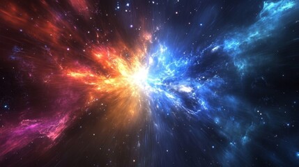 Poster - Stunning Cosmic Explosion of Bright Colors and Light in a Vast Space Filled with Stars Capturing the Beauty and Mystery of the Universe