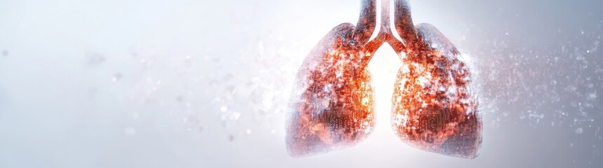 Poster - A digital illustration of human lungs with glowing effects, symbolizing health and vitality.