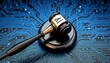 © MD NAZMUL - Gavel on Futuristic Digital Backdrop Representing the Intersection of Artificial Intelligence and Robotic Law