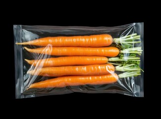 Poster - A clear plastic pack containing fresh, vibrant carrots with green tops.