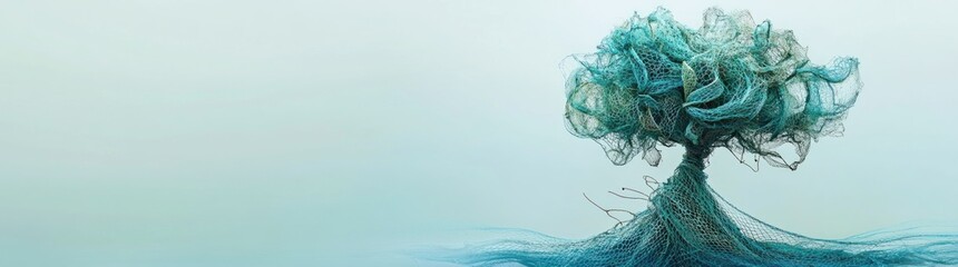 Aufkleber - Abstract representation of a tree made from flowing blue strands, symbolizing nature and creativity.