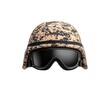 © wanavit - Military helmet with goggles, featuring a camouflaged design, suitable for protective gear in tactical environments.