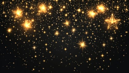 Wall Mural - golden, glowing stars falling on a black background, vector illustration. this design is suitable fo