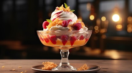 Wall Mural - A photo of a peach melba sundae