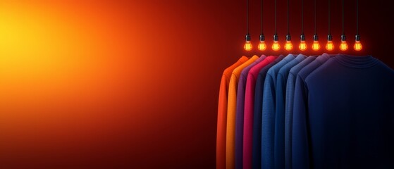 Poster - A row of colorful shirts hanging from a string of light bulbs