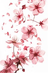 Wall Mural - Cherry blossom flowers flying isolated on a white background