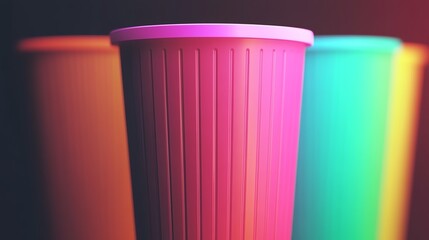 Wall Mural - Colorful plastic cups in unique lighting create vibrant visual interest. Perfect for design backgrounds.